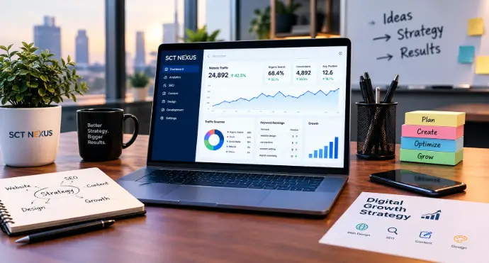 SCT NEXUS analytics workspace showing digital growth and performance data